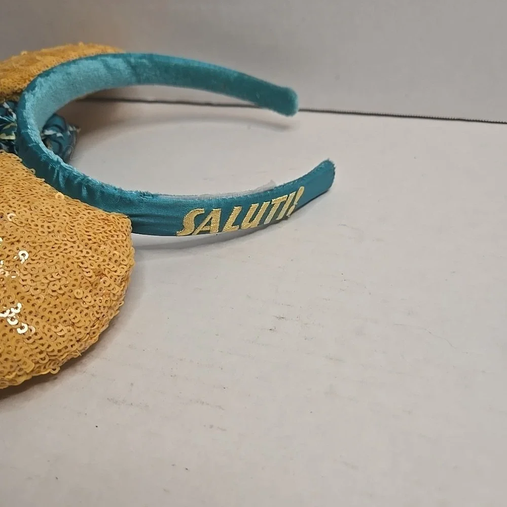Disney Parks Minnie Mouse Ears Headband | Teal‎ Jeweled Sequin Bow | Apple Charm